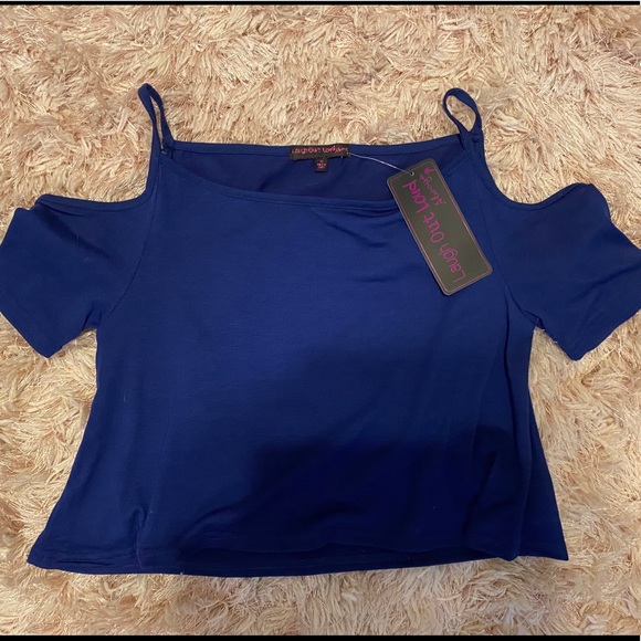 Navy blue cold shoulder crop top - Picture 1 of 3